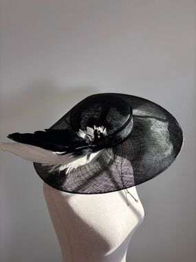 John Boyd London Vintage Black Kentucky Derby Style Fascinator Hat with Feathers